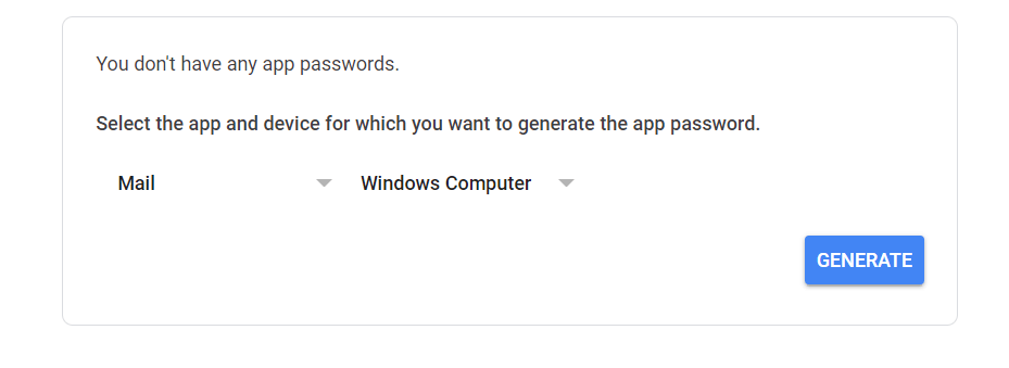 App passwords options