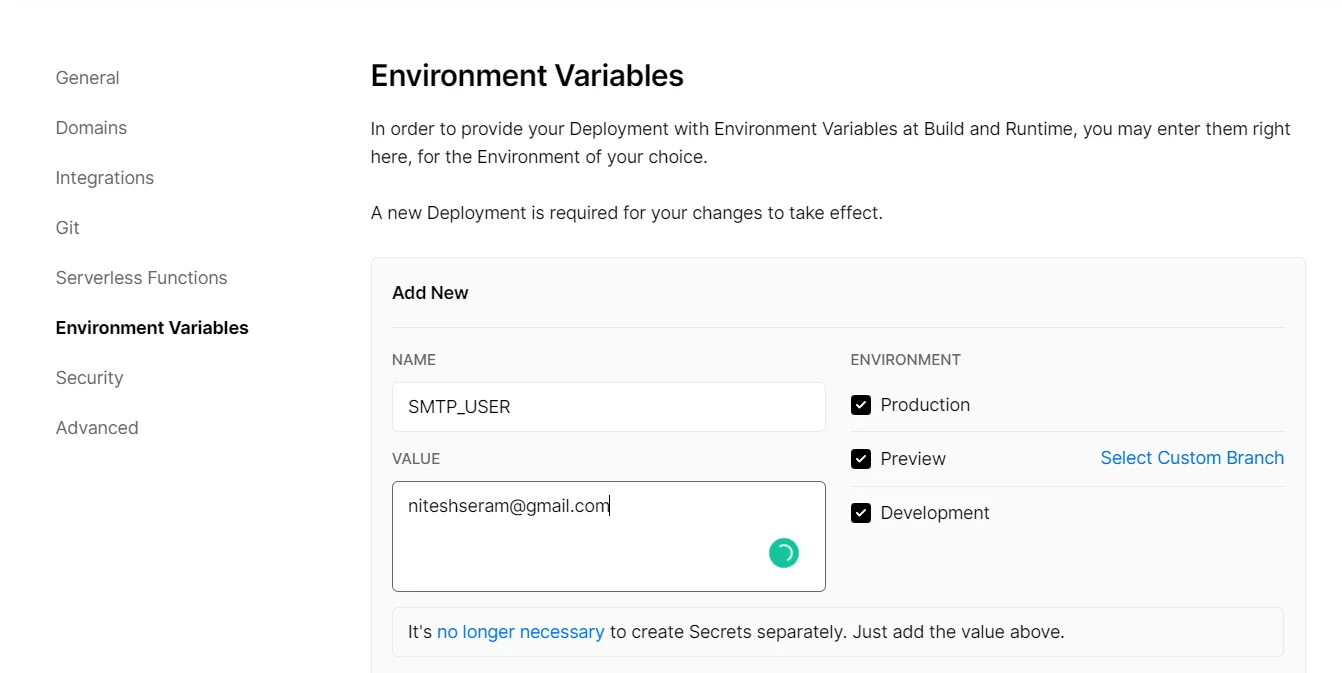 Vercel Environment variables